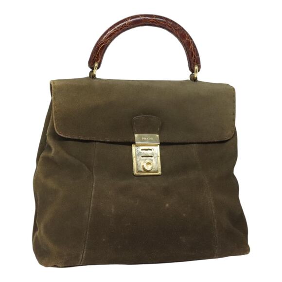 PRADA Hand Bag Suede Khaki - Picture 1 of 16